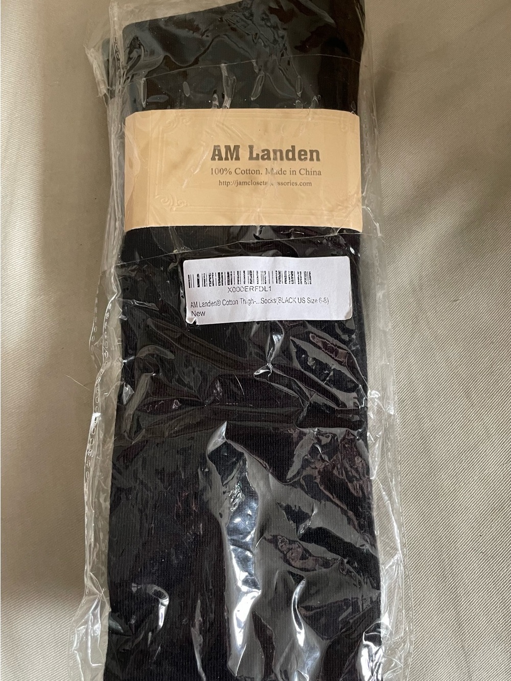 AM Landen Black Cotton Thigh-High Socks